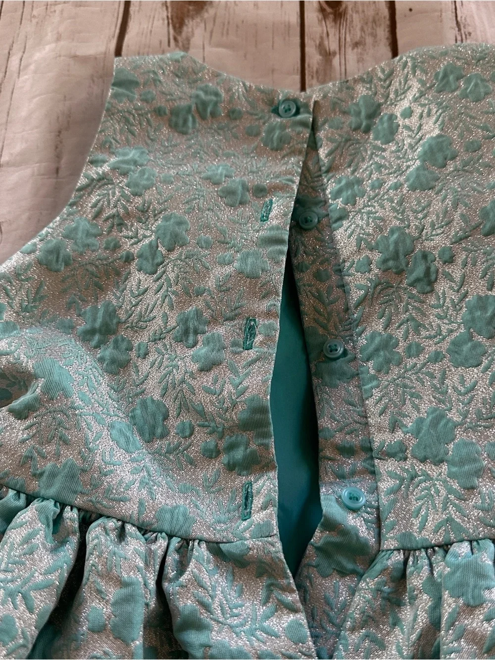 Gymboree teal and silver floral print dress with bow detail, vguc size 6